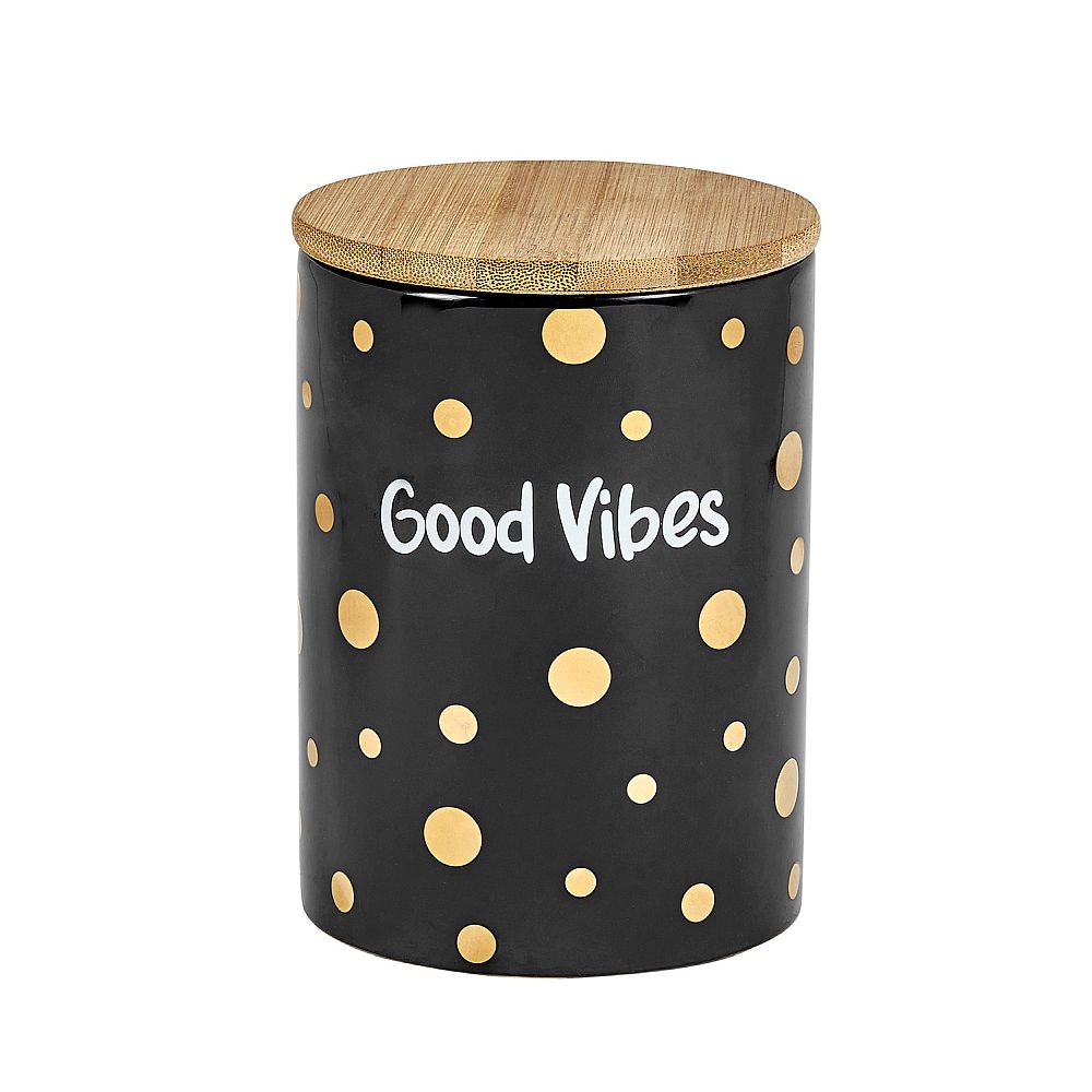 FASHIONCRAFT STORAGE JAR - GOOD VIBES - BLACK